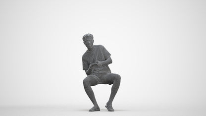 realistic 3D human man casual sitting, archviz people FBX OBJ for Blender, three-quarter front view render