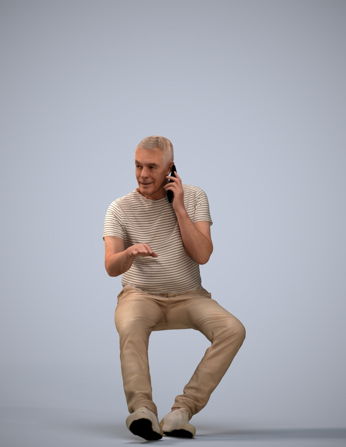 3D people model senior man casual sitting, scanned human for 3ds Max rendering