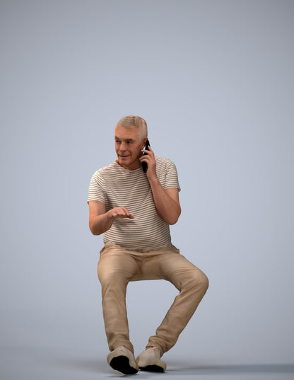 3D people model senior man casual sitting, scanned human for 3ds Max rendering