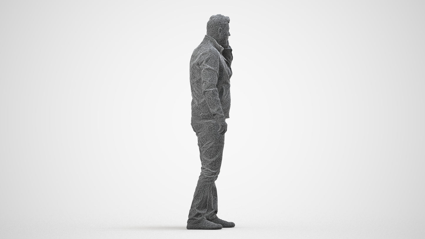 realistic 3D people man casual standing, render-ready for V-Ray and Corona, FBX OBJ, wireframe side view