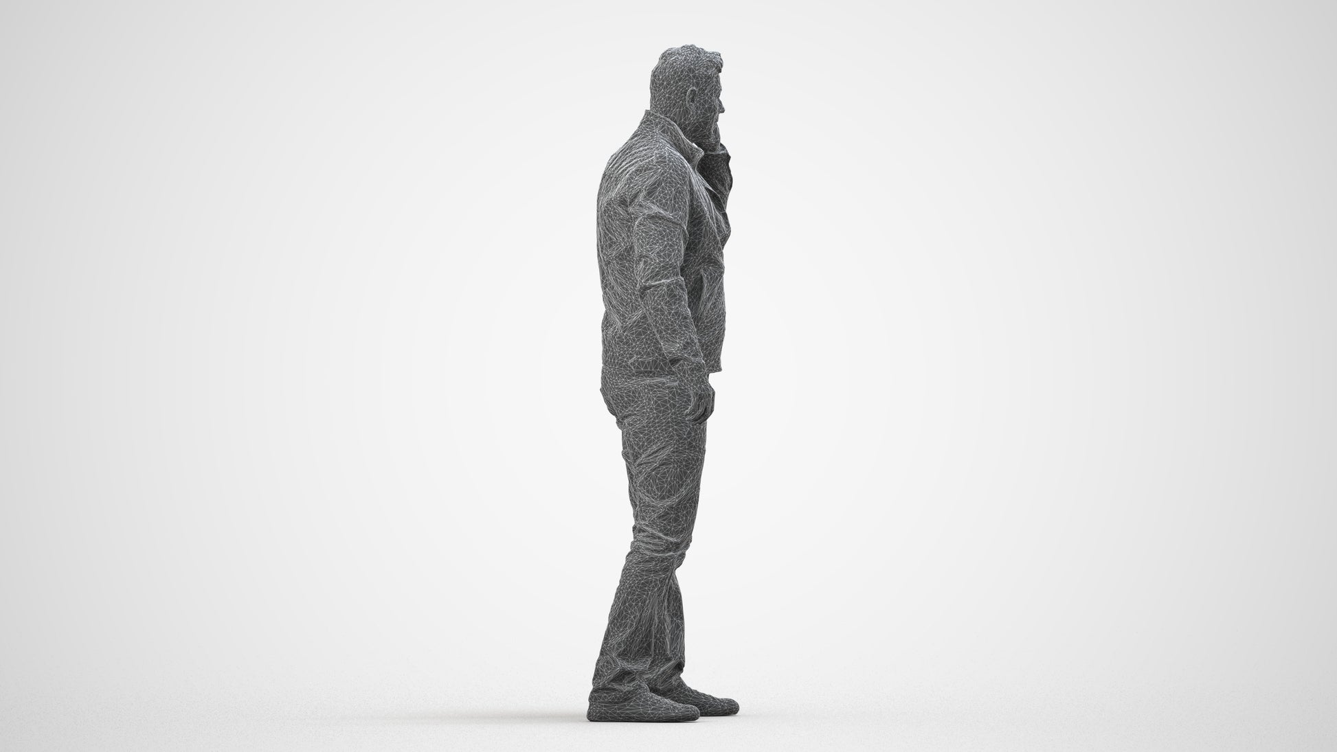 realistic 3D people man casual standing, render-ready for V-Ray and Corona, FBX OBJ, wireframe side view