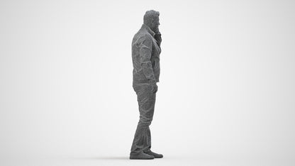 realistic 3D people man casual standing, render-ready for V-Ray and Corona, FBX OBJ, wireframe side view