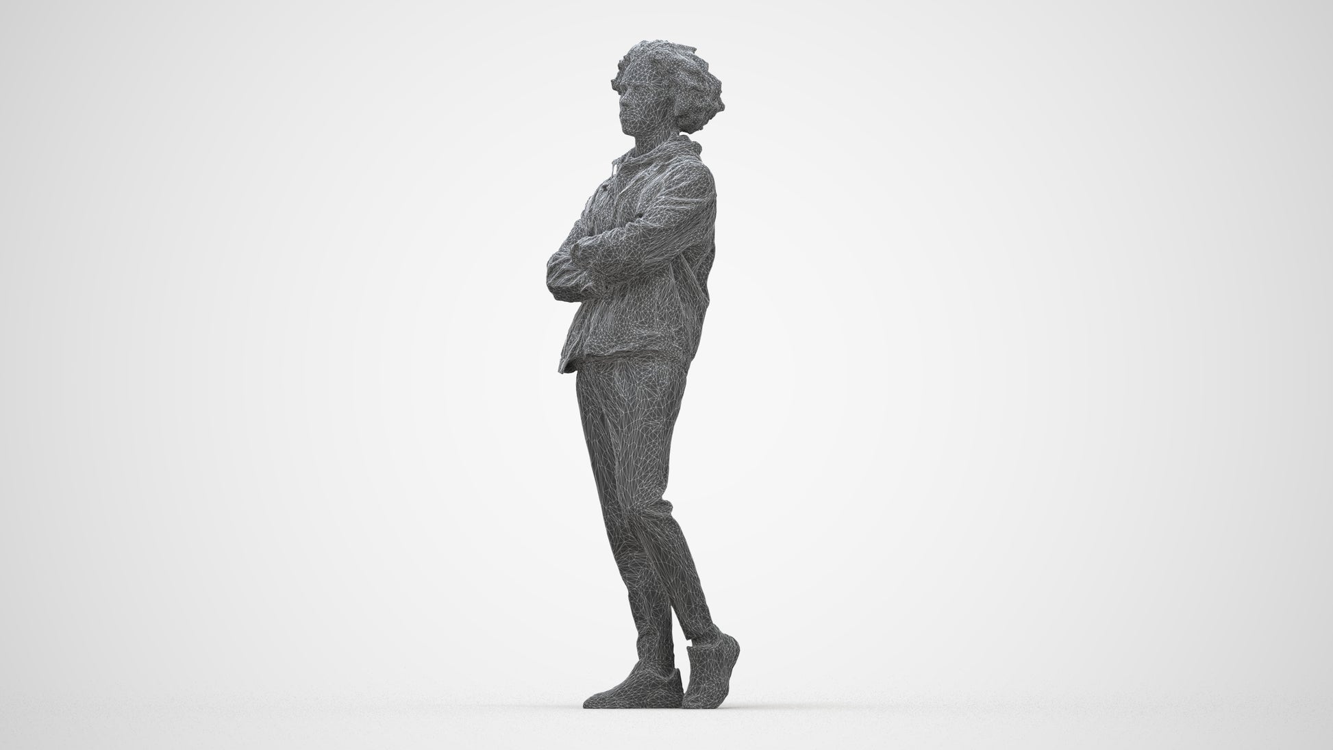 scanned 3D man casual standing, photogrammetry people for Enscape and V-Ray, wireframe back view