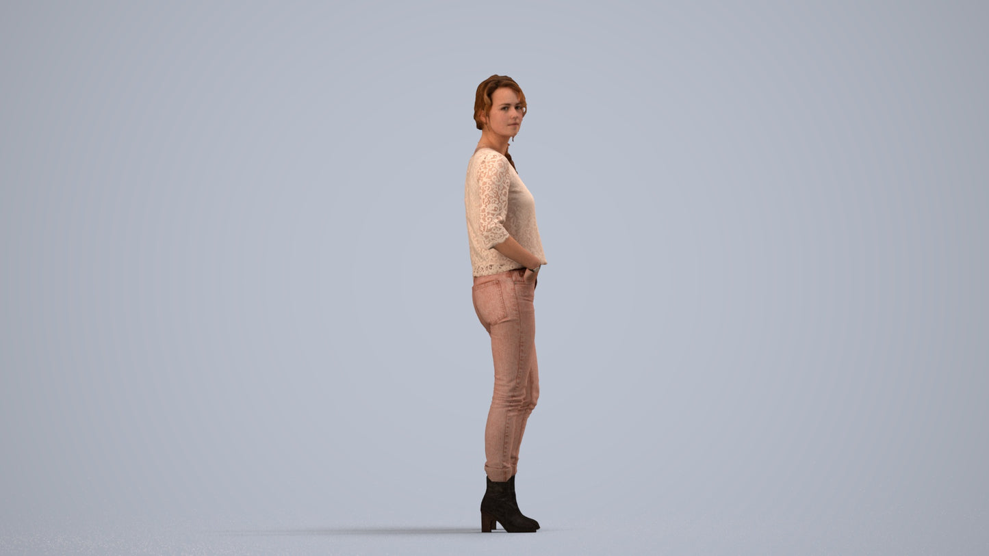 scanned 3D woman casual standing, photogrammetry people for Enscape and V-Ray, side view render
