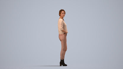 scanned 3D woman casual standing, photogrammetry people for Enscape and V-Ray, side view render
