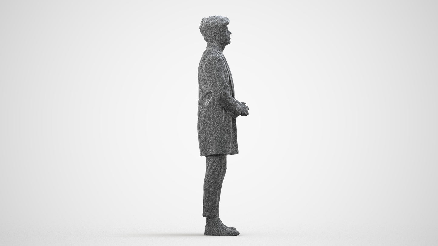 realistic 3D human man business standing, archviz people FBX OBJ for Blender, wireframe side view