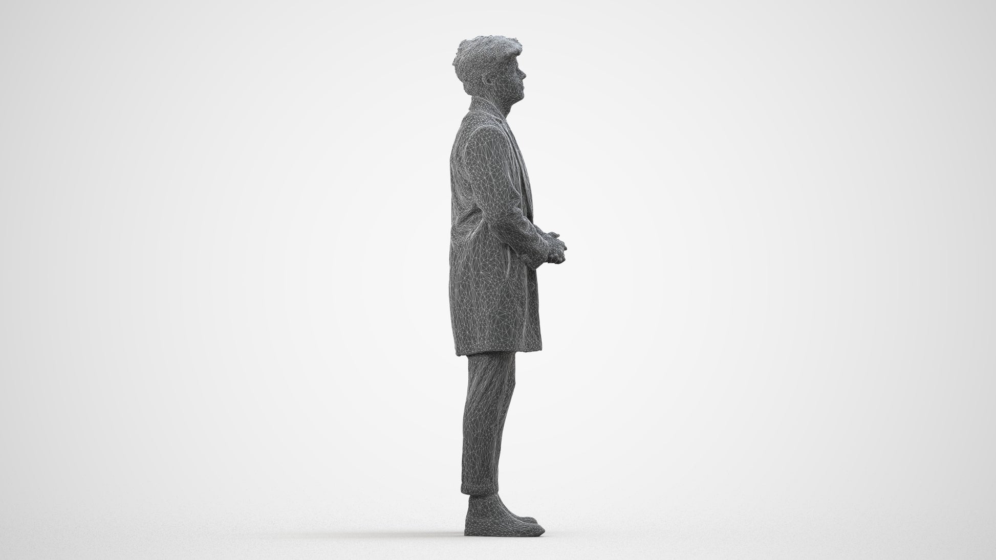 realistic 3D human man business standing, archviz people FBX OBJ for Blender, wireframe side view