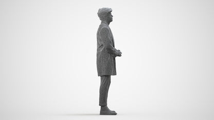 realistic 3D human man business standing, archviz people FBX OBJ for Blender, wireframe side view