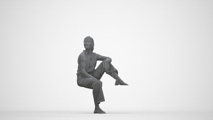 scanned 3D woman casual sitting, photogrammetry people for Enscape and V-Ray, wireframe back view