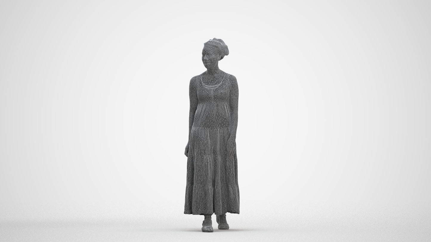 3D scanned woman walking casual, photorealistic archviz people for Enscape and SketchUp, three-quarter front view render