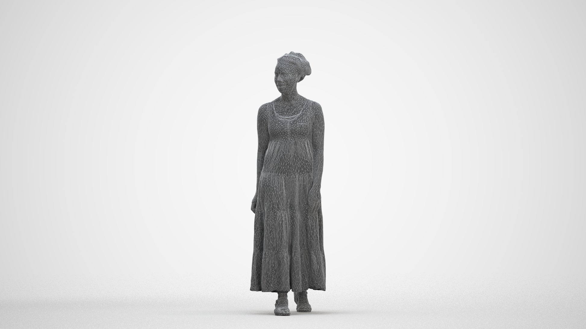 3D scanned woman walking casual, photorealistic archviz people for Enscape and SketchUp, three-quarter front view render