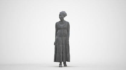 3D scanned woman walking casual, photorealistic archviz people for Enscape and SketchUp, three-quarter front view render