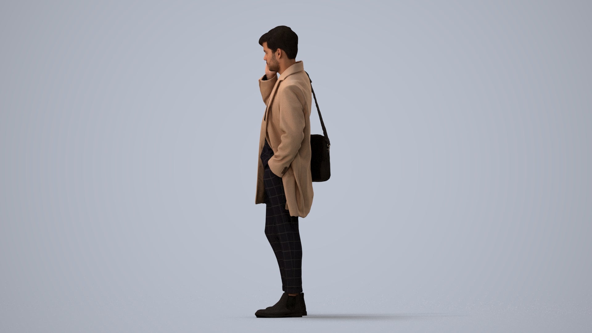 realistic 3D people man business standing, render-ready for V-Ray and Corona, FBX OBJ, three-quarter view render