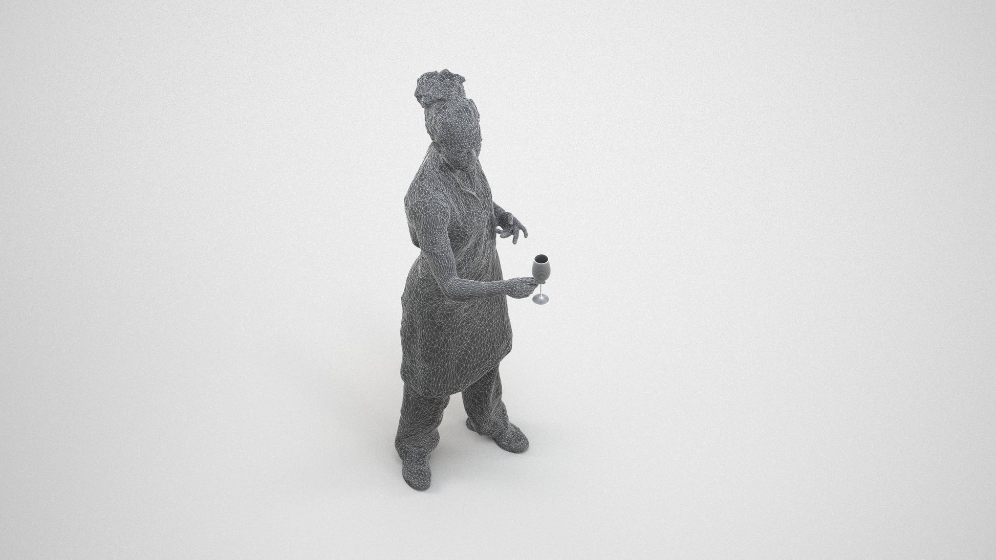 photogrammetry 3D woman hospitality, realistic human model archviz FBX, wireframe three-quarter view