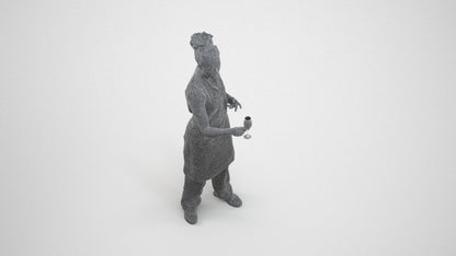 photogrammetry 3D woman hospitality, realistic human model archviz FBX, wireframe three-quarter view