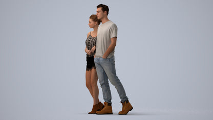 3D people model woman casual couple, scanned human for 3ds Max rendering, three-quarter view render