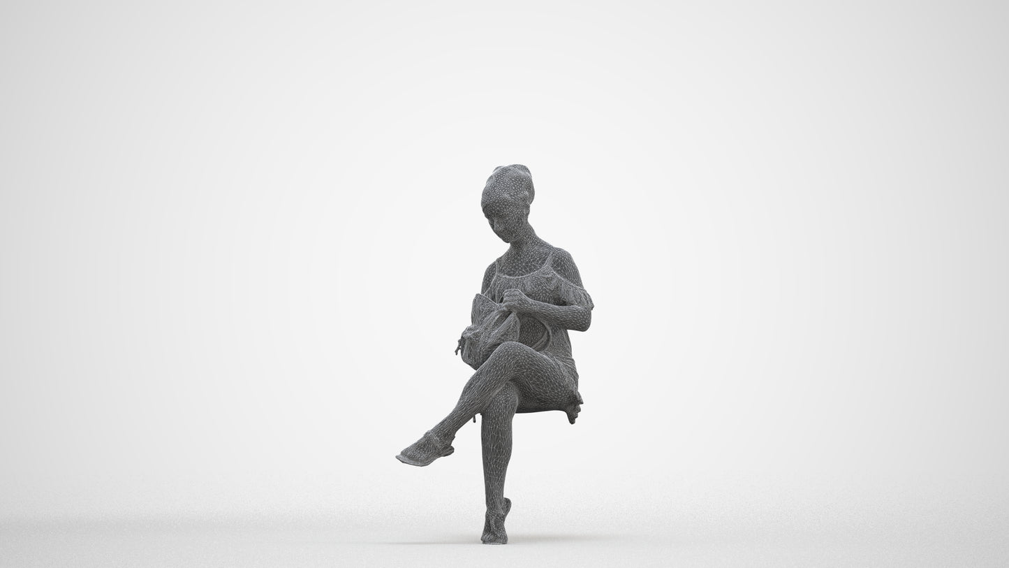 realistic 3D girl casual kids, scanned archviz people for Blender and 3ds Max, three-quarter front view render