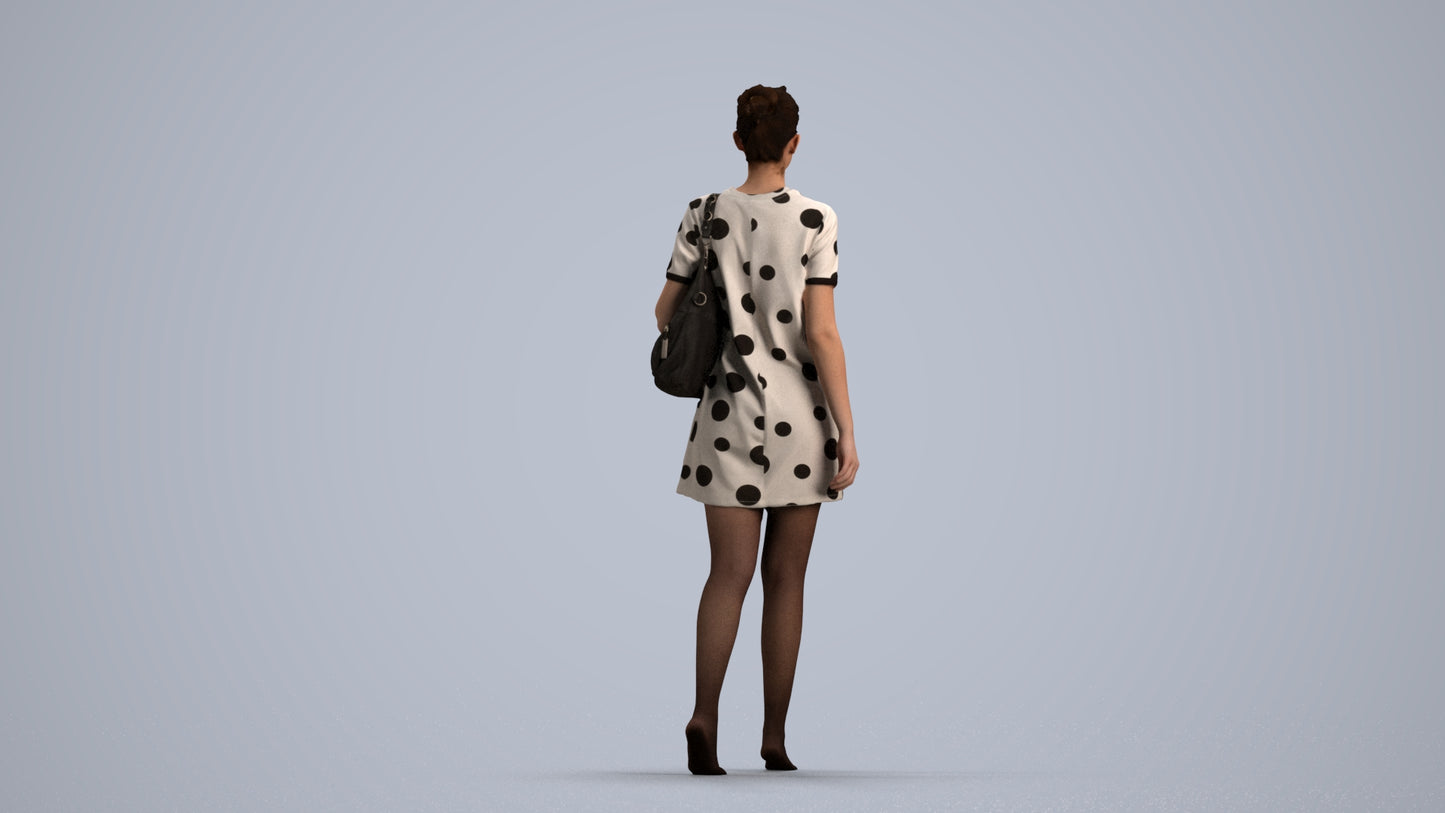 3D scanned woman walking casual, photorealistic archviz people for Enscape and SketchUp, front view render