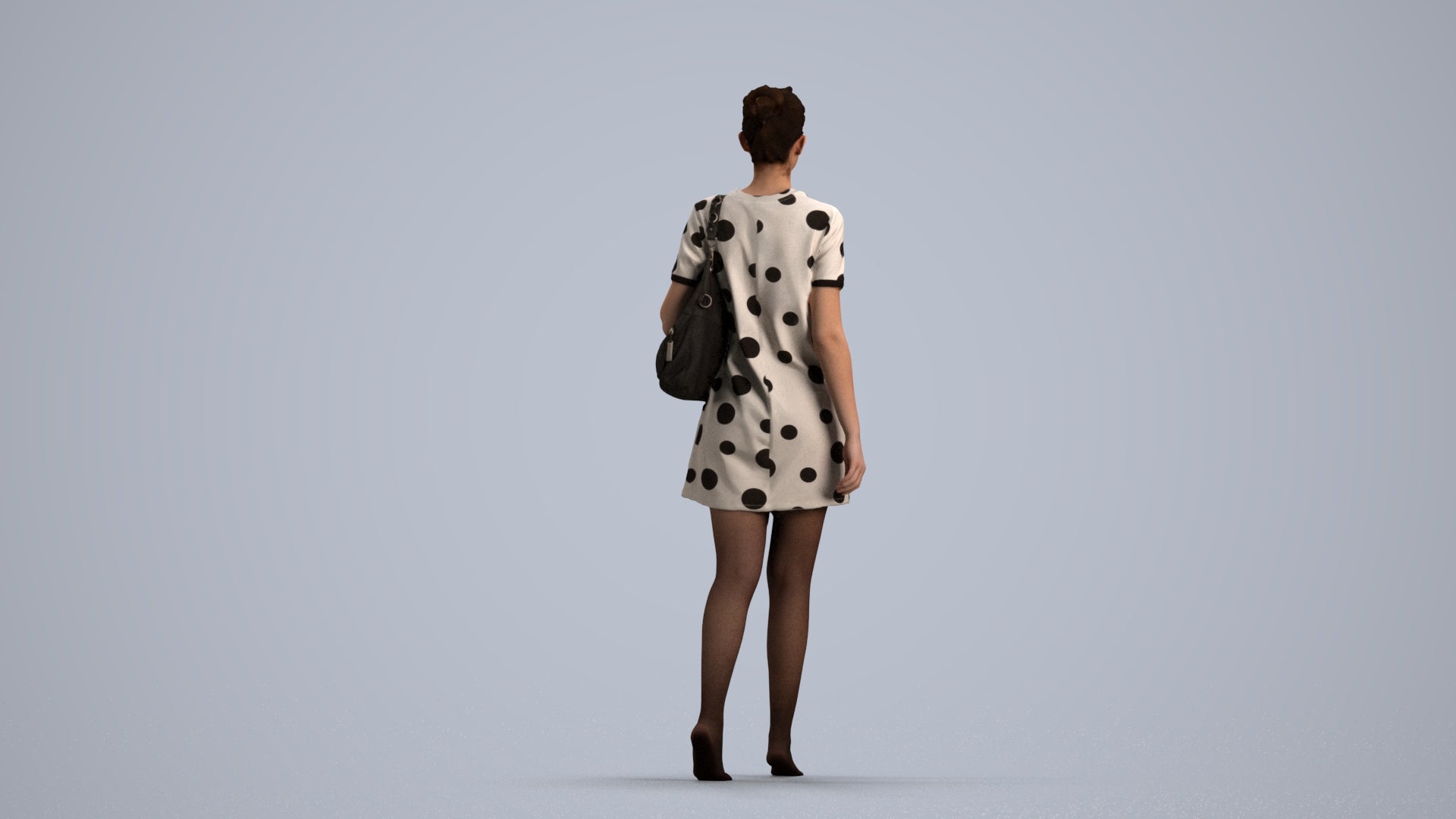 3D scanned woman walking casual, photorealistic archviz people for Enscape and SketchUp, front view render