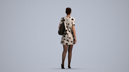 3D scanned woman walking casual, photorealistic archviz people for Enscape and SketchUp, front view render