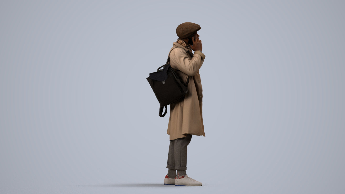 3D people model man casual standing, scanned human for 3ds Max rendering, side view render