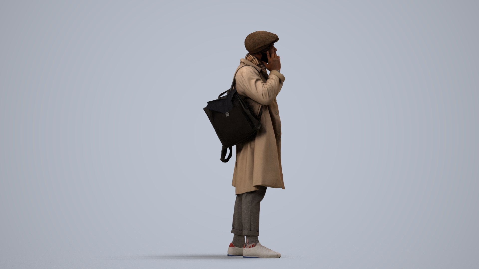 3D people model man casual standing, scanned human for 3ds Max rendering, side view render