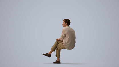 3D scanned man sitting casual, photorealistic archviz people for Enscape and SketchUp, three-quarter view render