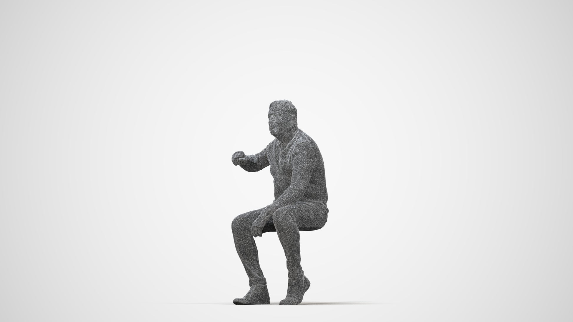 realistic 3D human man casual sitting, archviz people FBX OBJ for Blender, wireframe back view