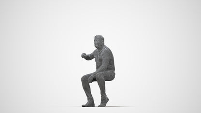 realistic 3D human man casual sitting, archviz people FBX OBJ for Blender, wireframe back view