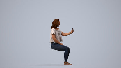 realistic 3D human woman casual sitting, archviz people FBX OBJ for Blender, side view render