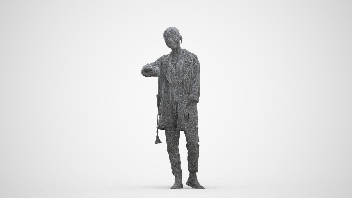 realistic 3D woman casual standing, scanned archviz people for Blender and 3ds Max, three-quarter front view render