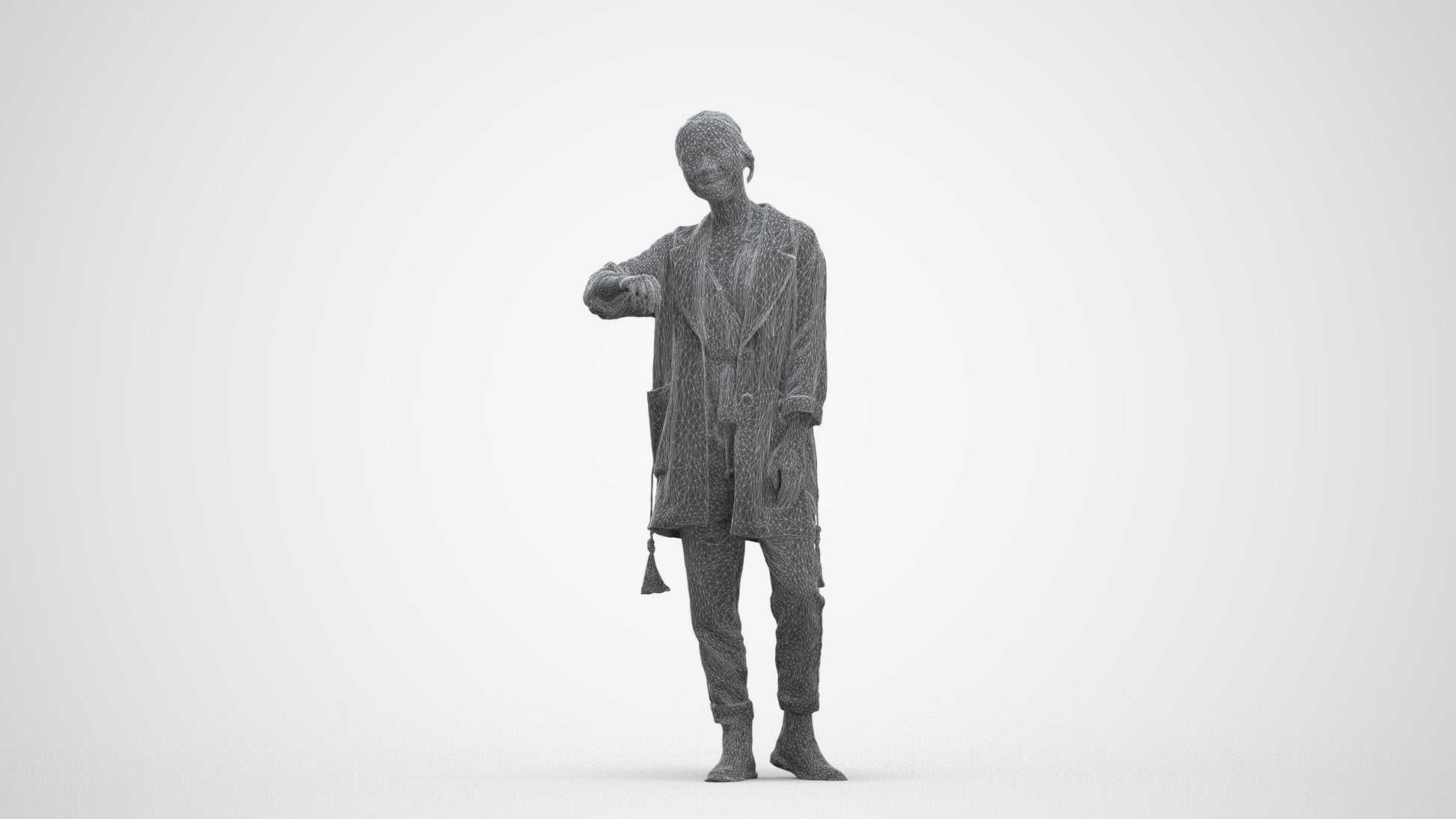 realistic 3D woman casual standing, scanned archviz people for Blender and 3ds Max, three-quarter front view render