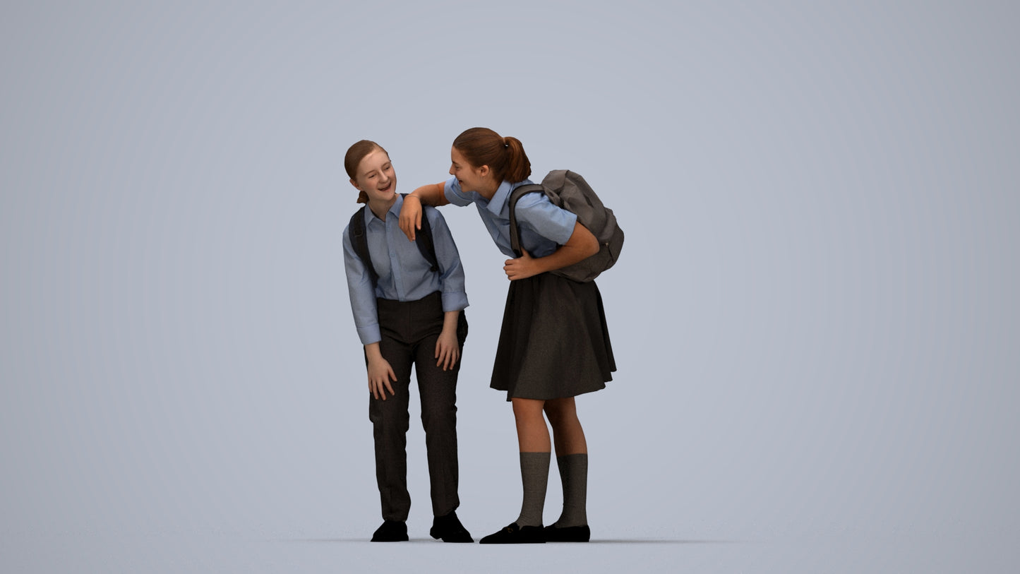 3D scanned girl kids, photorealistic archviz people for Enscape and SketchUp, top-down view render