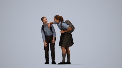 3D scanned girl kids, photorealistic archviz people for Enscape and SketchUp, top-down view render
