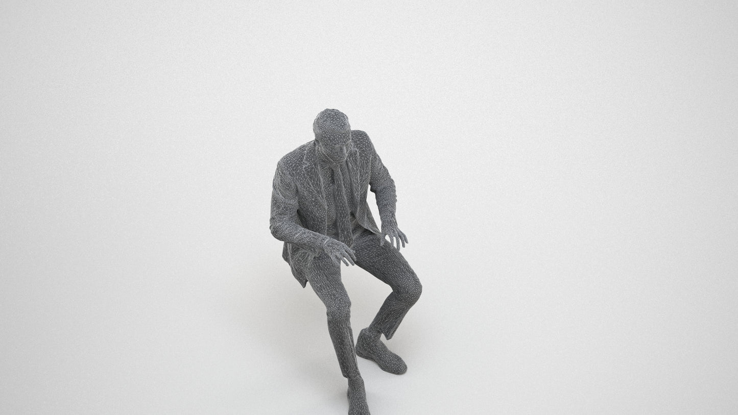 realistic 3D human man business, archviz people FBX OBJ for Blender, wireframe three-quarter view