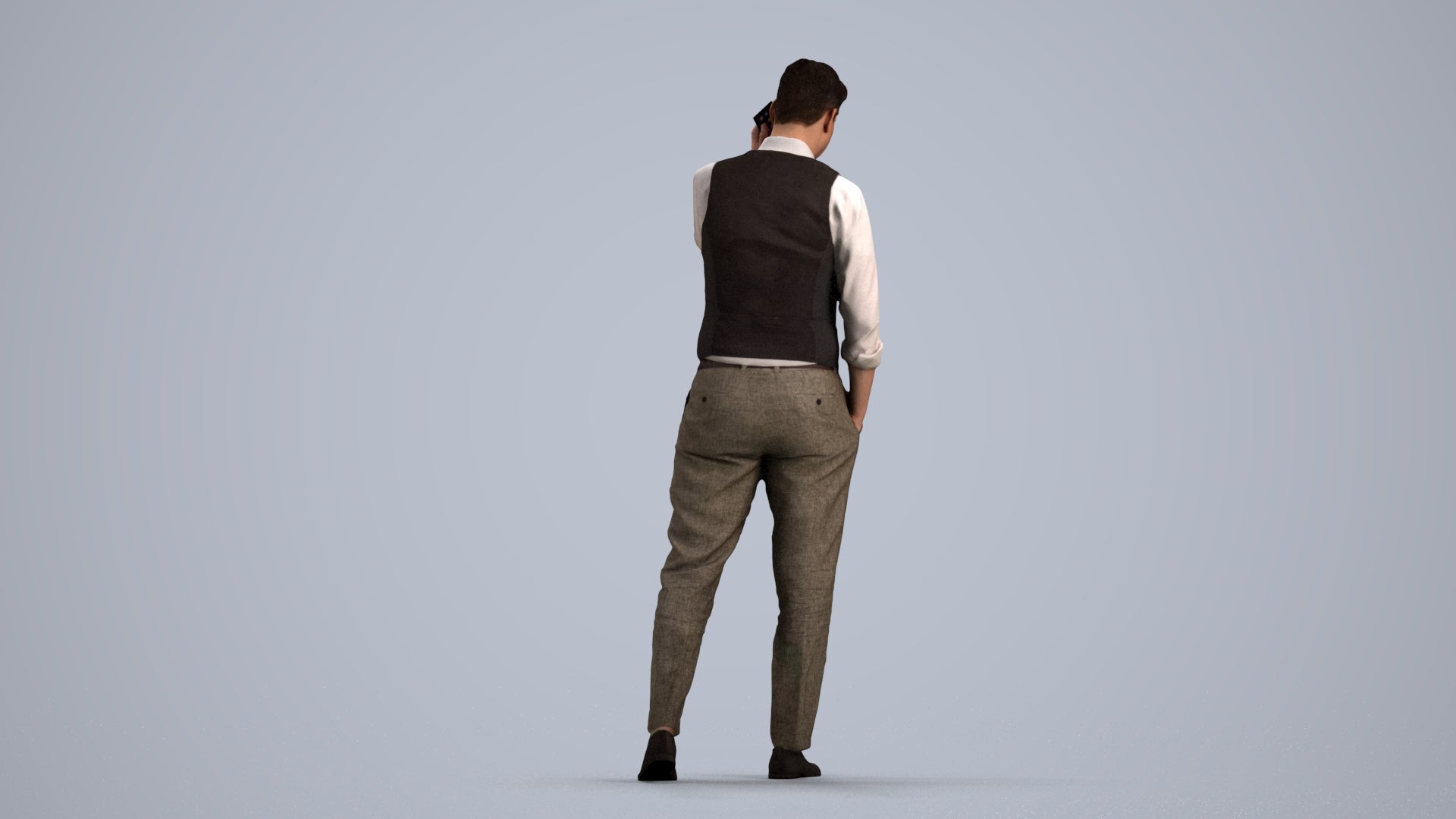 3D human model man business walking, photogrammetry scanned person for archviz, front view render