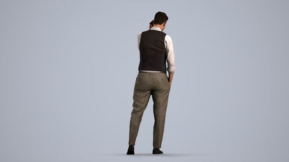 3D human model man business walking, photogrammetry scanned person for archviz, front view render