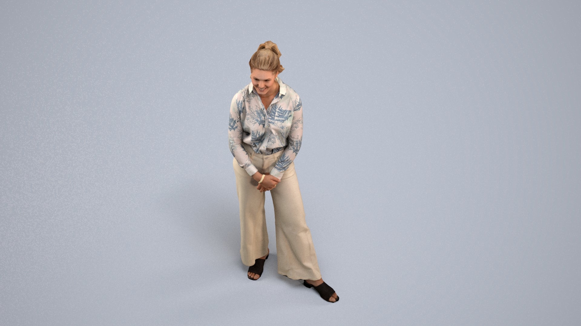 3D people model woman casual standing, scanned human for 3ds Max rendering, back view render