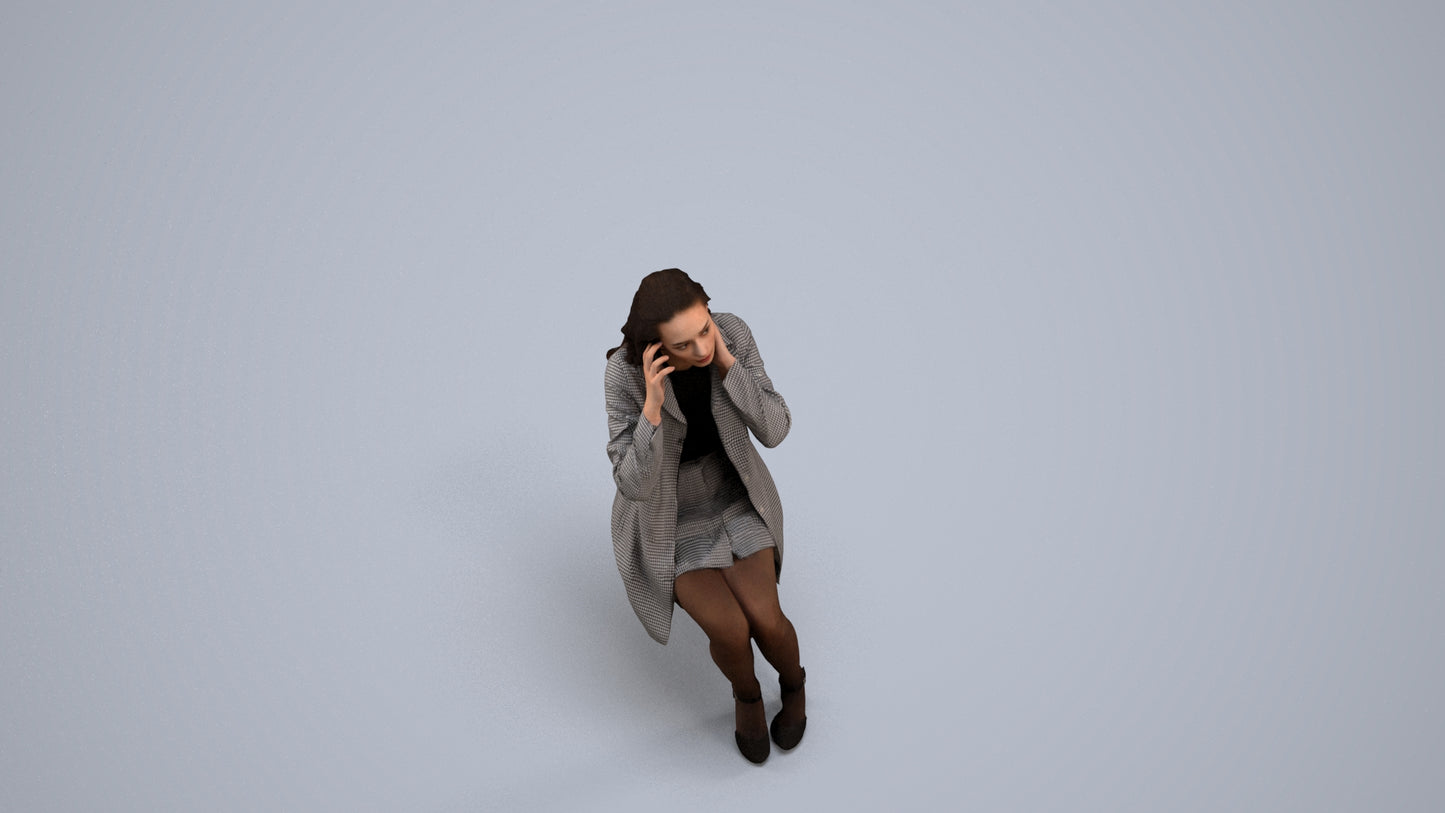 scanned 3D woman business sitting, photogrammetry people for Enscape and V-Ray, back view render
