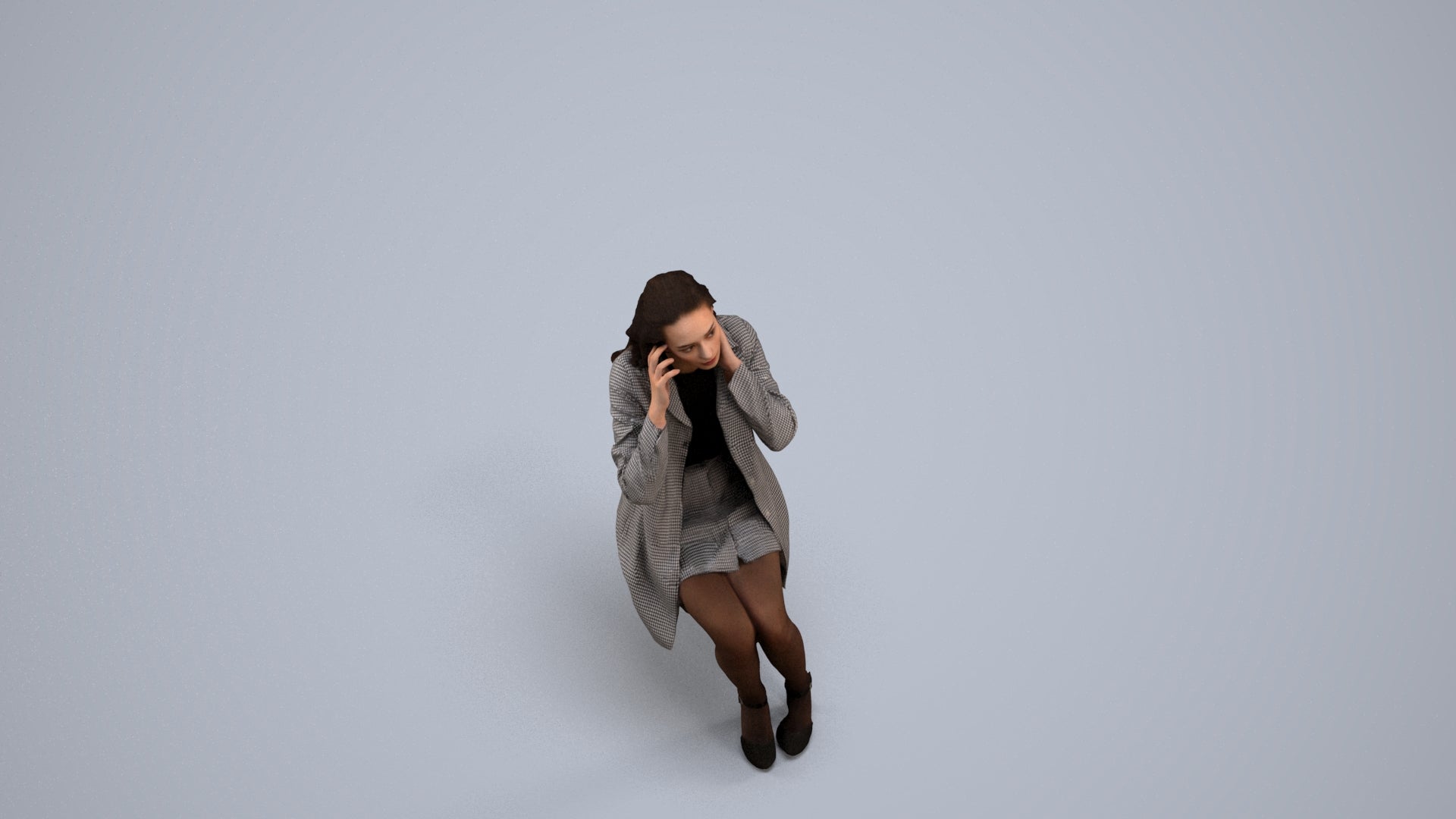 scanned 3D woman business sitting, photogrammetry people for Enscape and V-Ray, back view render