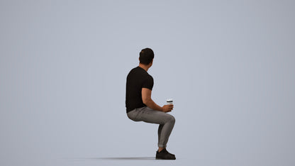 realistic 3D man casual sitting, scanned archviz people for Blender and 3ds Max, side view render