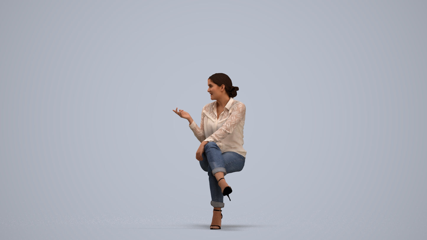 3D people model woman casual sitting, scanned human for 3ds Max rendering, standing pose render