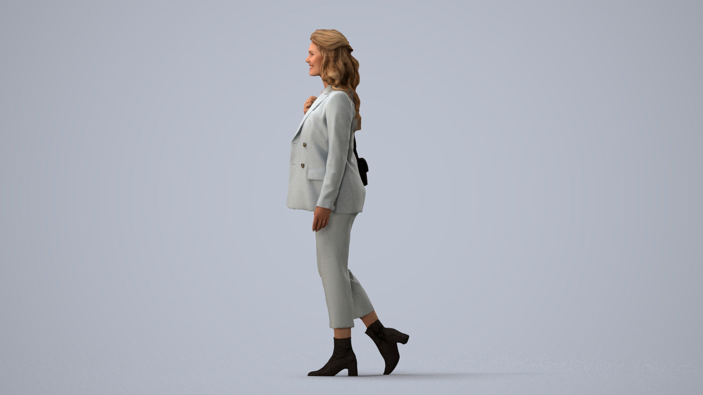 3D people model woman business walking, scanned human for 3ds Max rendering, three-quarter view render
