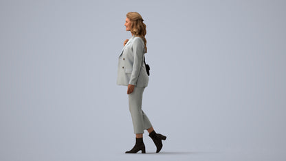 3D people model woman business walking, scanned human for 3ds Max rendering, three-quarter view render