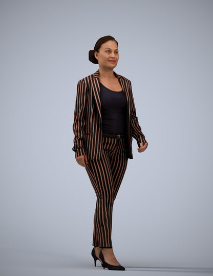3D human model woman business walking, photogrammetry scanned person for archviz