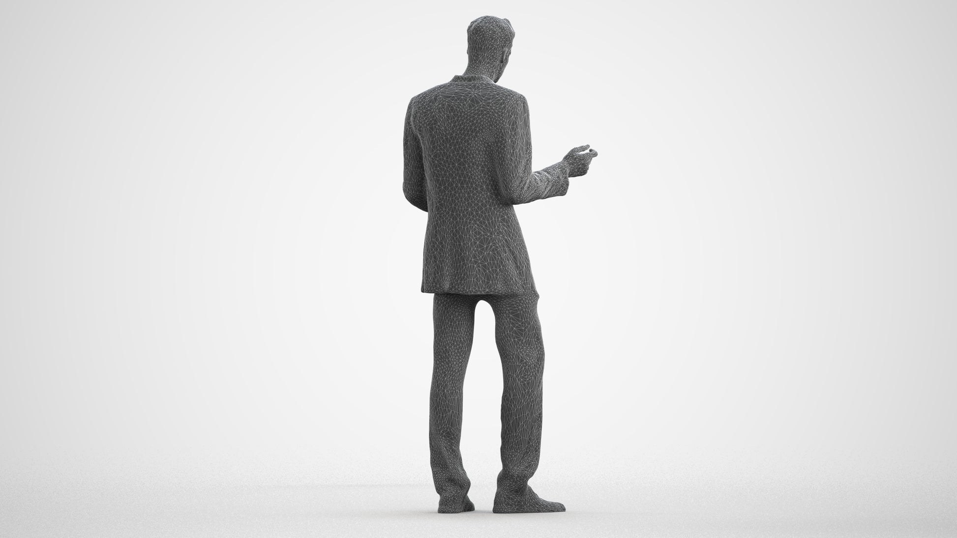 3D human model man business, photogrammetry scanned person for archviz, wireframe front view