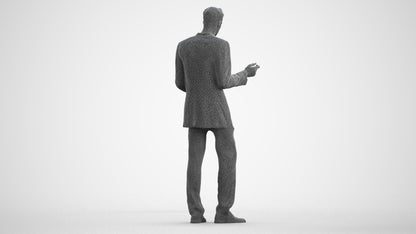 3D human model man business, photogrammetry scanned person for archviz, wireframe front view