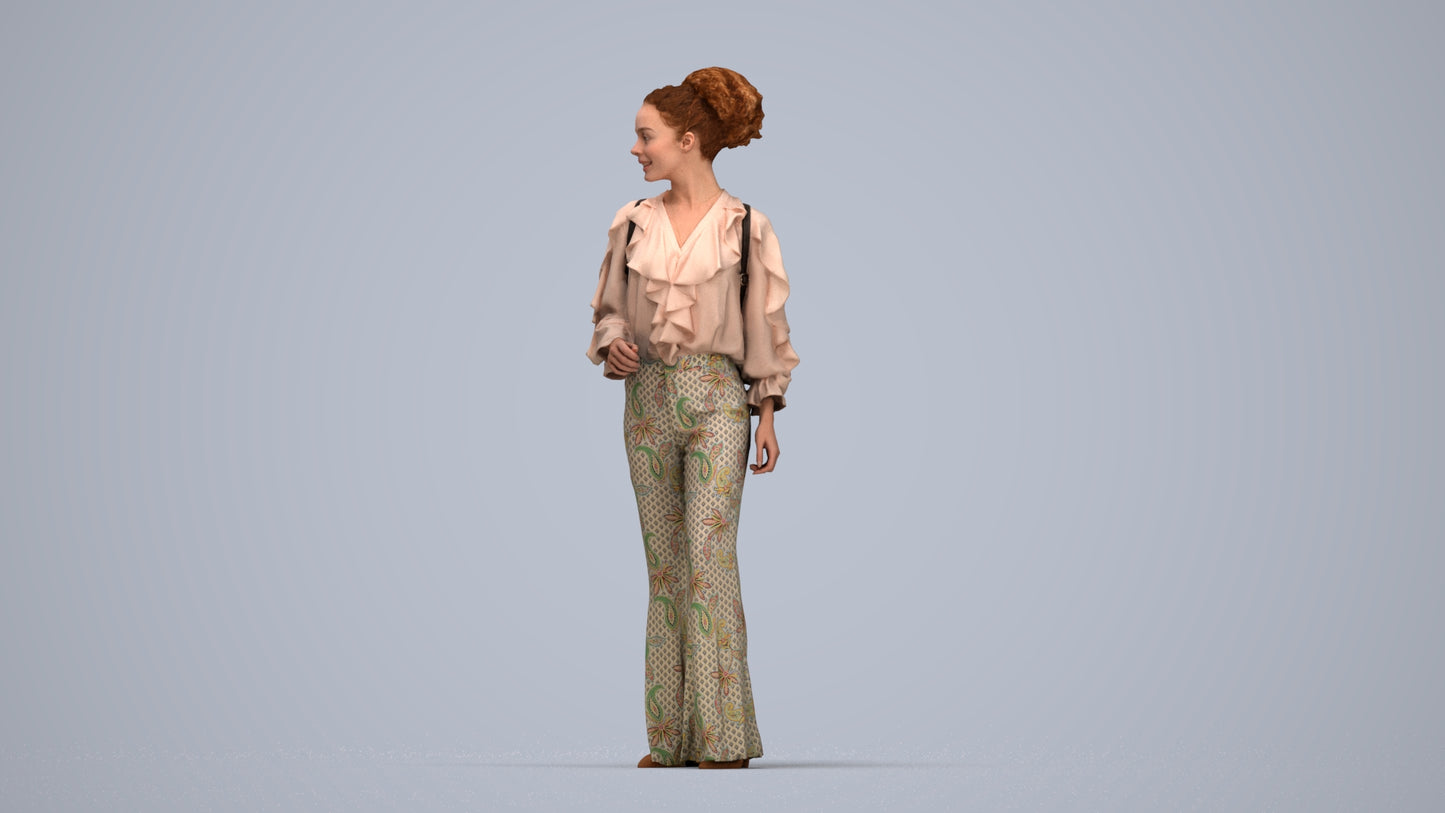 scanned 3D woman casual standing, photogrammetry people for Enscape and V-Ray, top-down view render