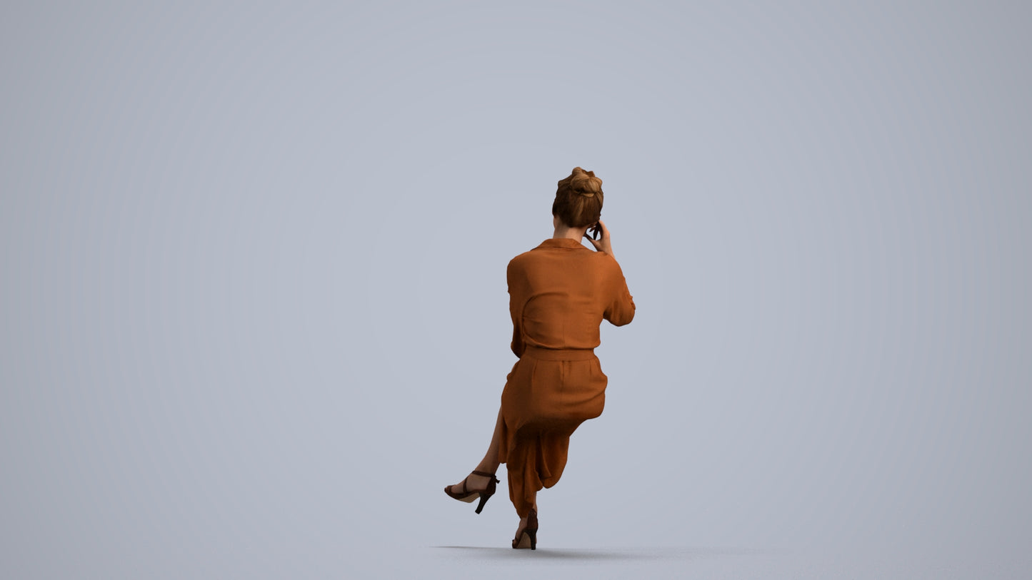 realistic 3D woman casual sitting, scanned archviz people for Blender and 3ds Max, front view render