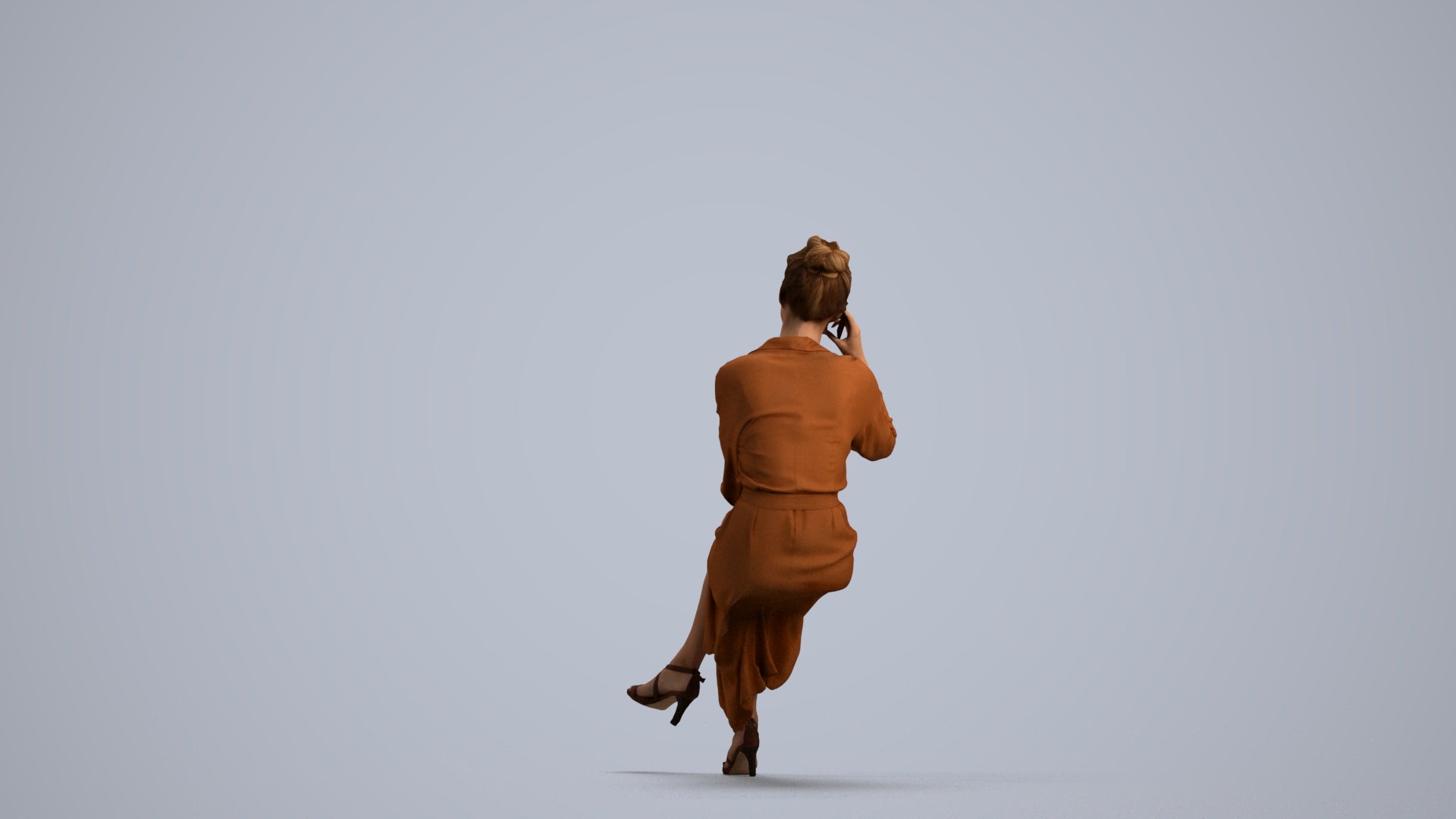 realistic 3D woman casual sitting, scanned archviz people for Blender and 3ds Max, front view render